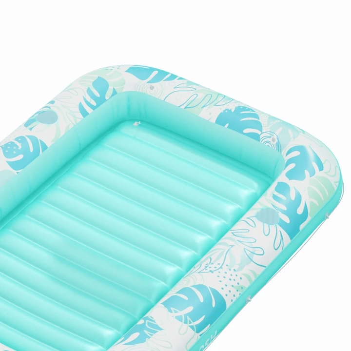 SLOOSH Inflatable Tanning Pool Lounger Float, Cyan White L, 70” x 46”