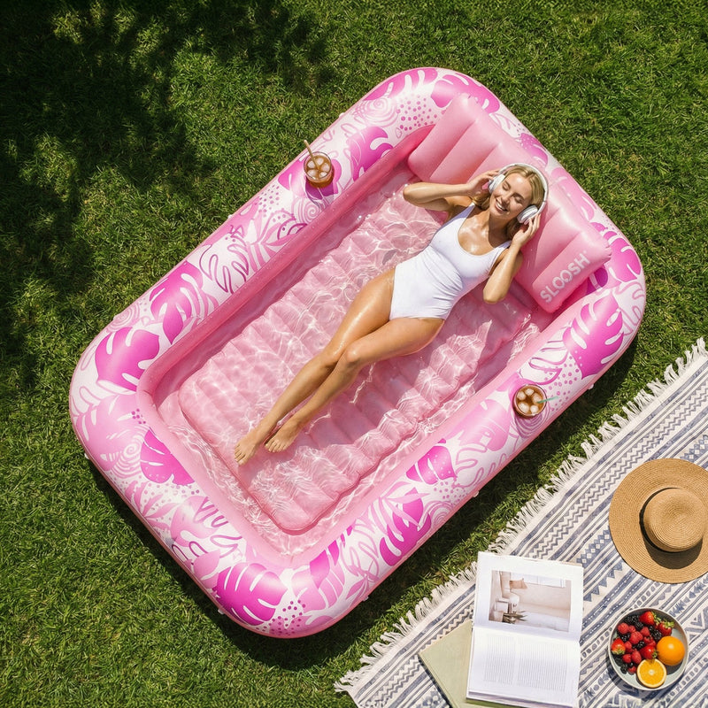 SLOOSH Inflatable Tanning Pool Lounger Float, Oatmeal White XL, 85