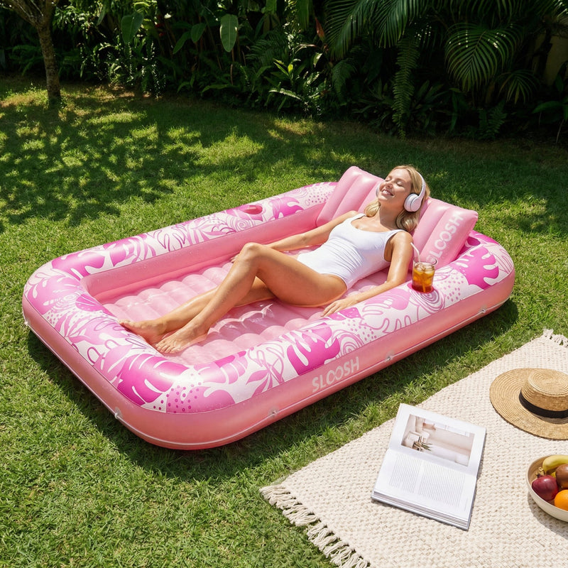 SLOOSH Inflatable Tanning Pool Lounger Float, Cyan Pink L, 70