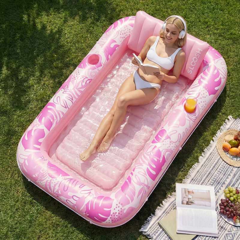 SLOOSH Inflatable Tanning Pool Lounger Float, Cyan Pink L, 70