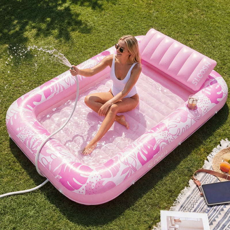SLOOSH Inflatable Tanning Pool Lounger Float, Blushing Pink XL, 85