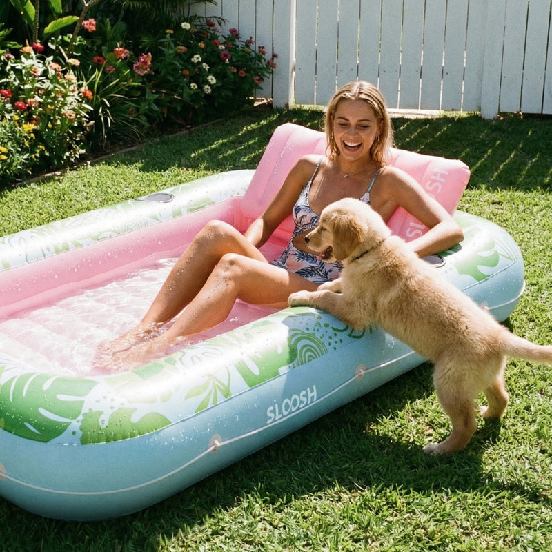 SLOOSH Inflatable Tanning Pool Lounger Float, Purple Chase Flower Bloom State, 70
