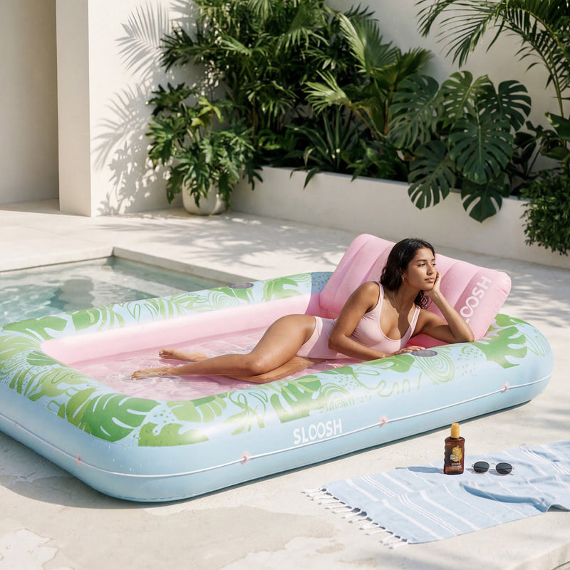 SLOOSH Tropical Leaves Inflatable Tanning Pool, Tropical Blue, 70