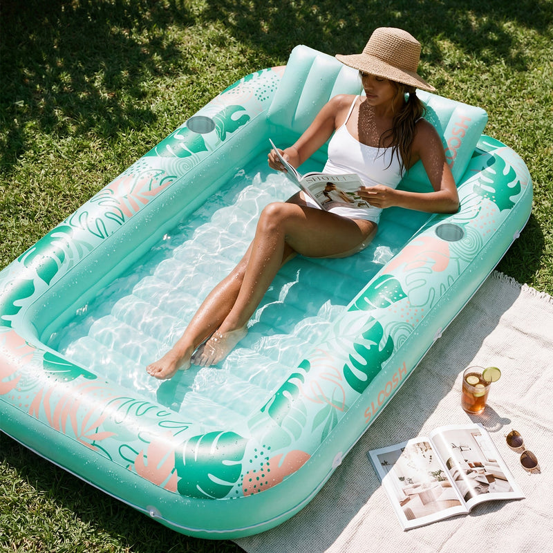 SLOOSH Inflatable Tanning Pool Lounger Float, Pink Marble, 70