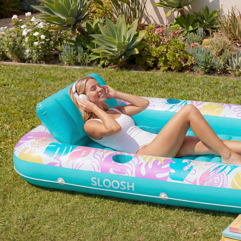SLOOSH Tropical Inflatable Tanning Pool, Aqua Blue Tropical, 85